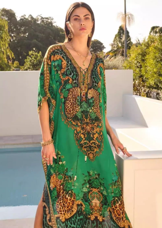 Czarina Boho Green Leopard Medium Kaftan