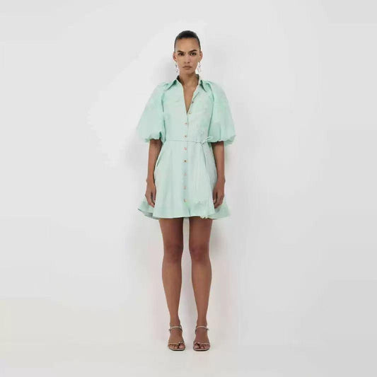 Sheike light green puff sleeve mini dress