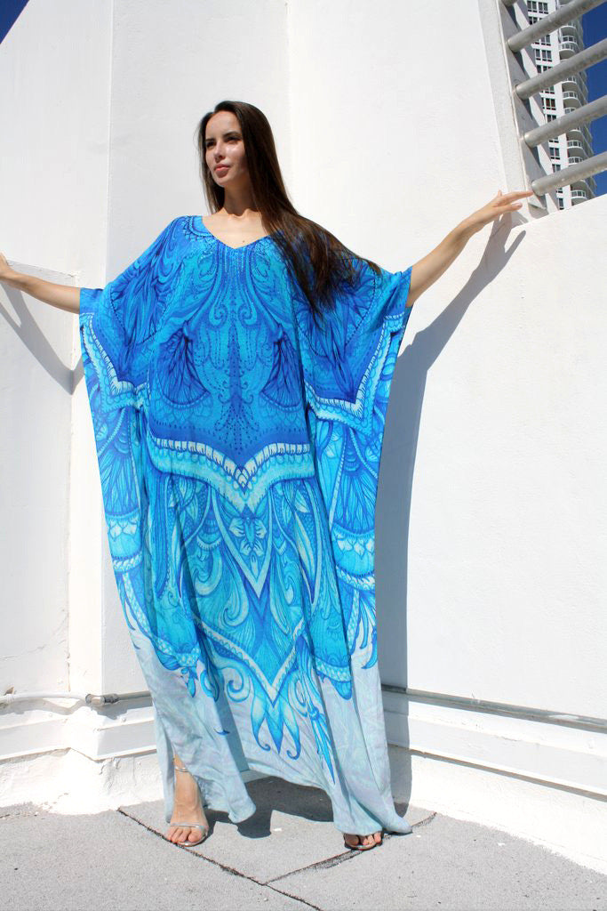 Blue Summer Long Kaftan 100% Rayon