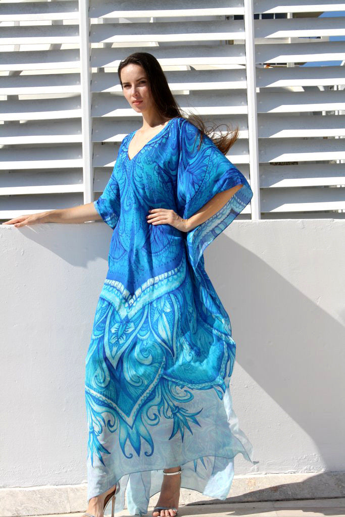 Blue Summer Long Kaftan 100% Rayon