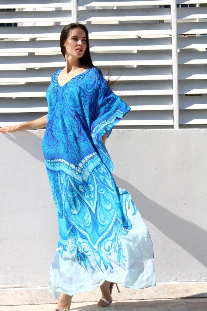 Blue Summer Long Kaftan 100% Rayon