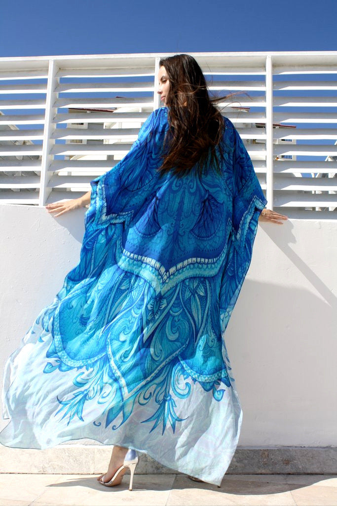 Blue Summer Long Kaftan 100% Rayon