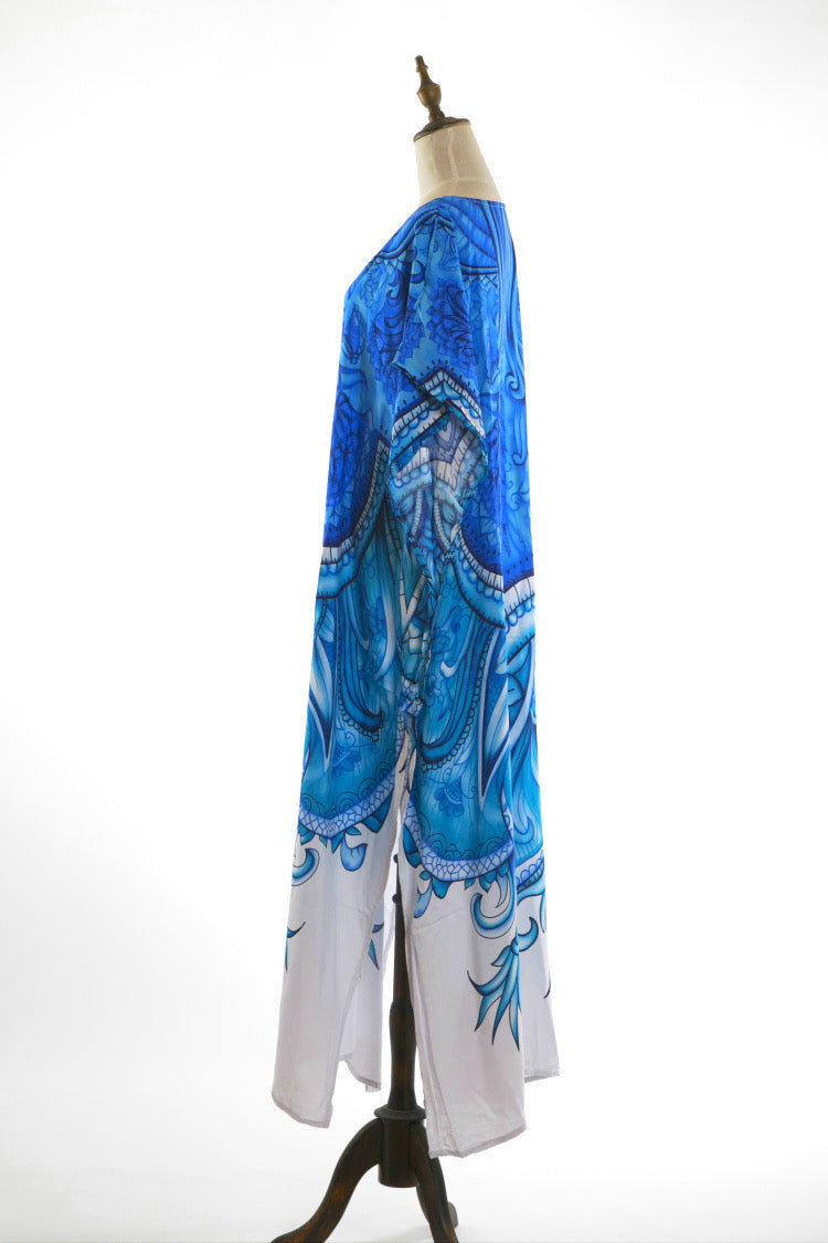 Blue Summer Long Kaftan 100% Rayon