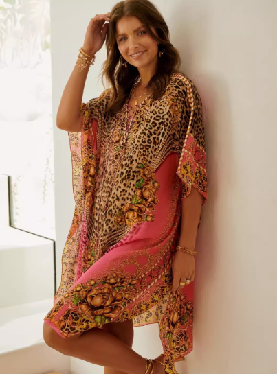 Boho Pink Leopard Short Kaftan