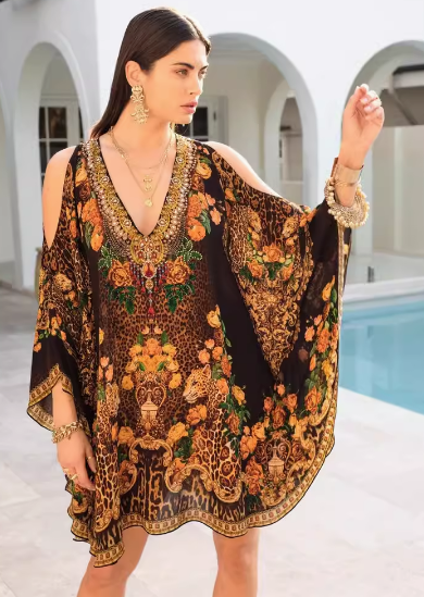 Boho Black Leopardess Kaftan Dress