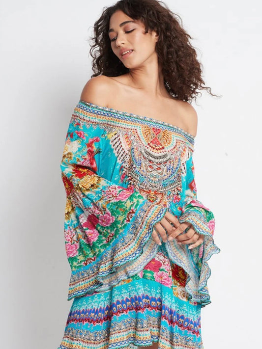 Czarina Blue Flower Frill Dress